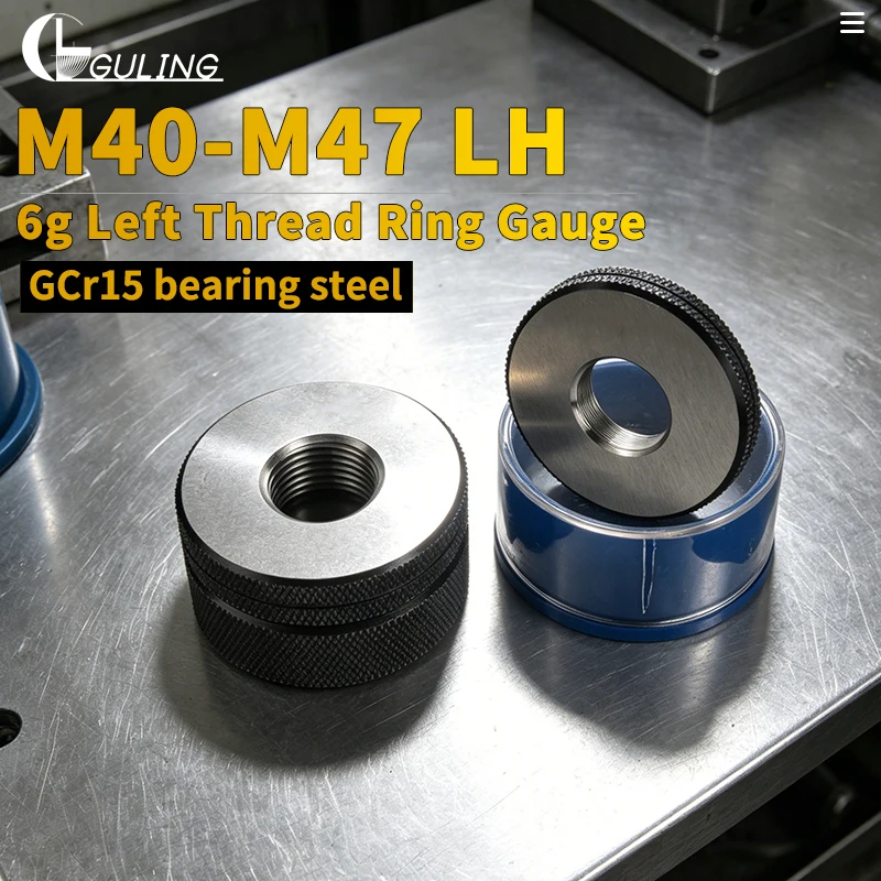 GULING 1SET(1*GO+1*NOGO) 6g Left Hand Thread Ring Gauge M40-M47 Metric Left Fine Tooth Precision Gage Pitch Thread Test Tool