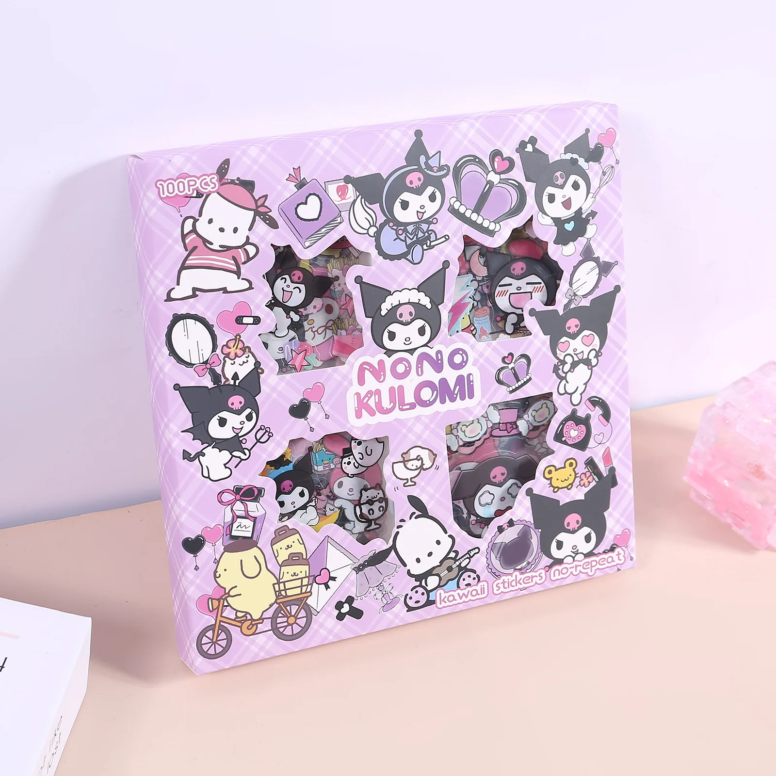 100Pcs Sanrio Kuromi Melody Cinnamoroll PET Transparent Waterproof Sticker Cartoon DIY Stationery Cup Hand Ledger Sticker Set