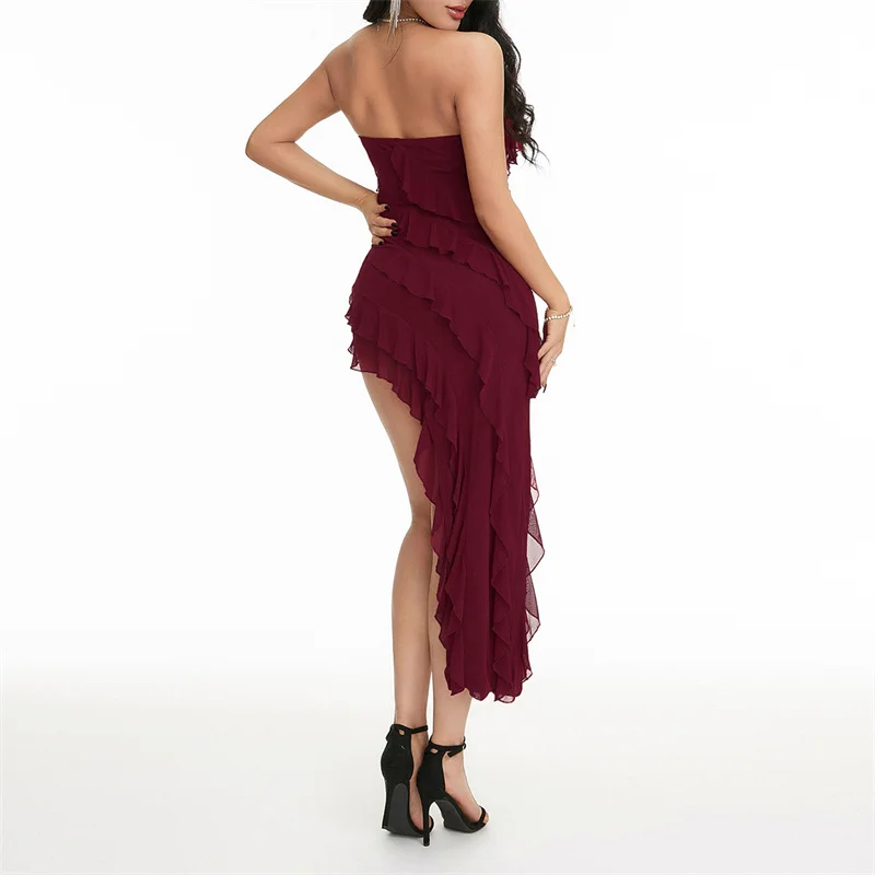 Vestido de fiesta elegante para mujer, Vestido largo con Espalda descubierta, sin tirantes, con volantes, ajustado, Sexy, ropa de calle para discoteca, Verano