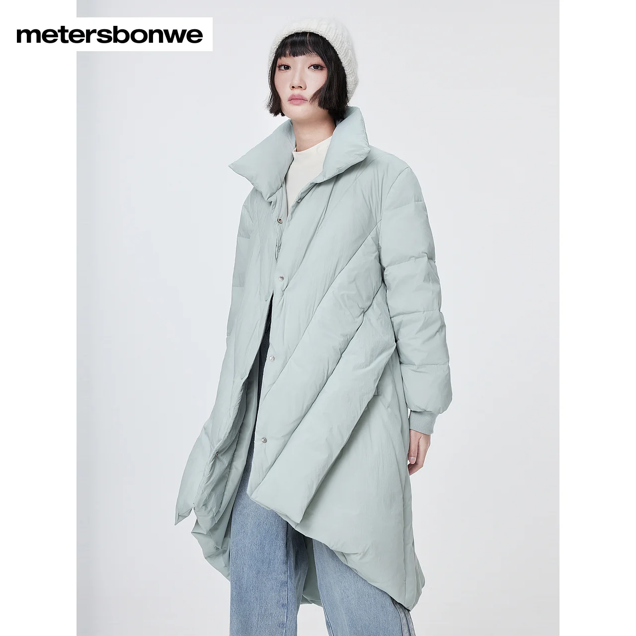 Metersbonwe Medium Length Down Jacket Women Stand Collar Parker Coat Ladies 2023 New Fashion Basic Warm Jackets Blue Outerwear