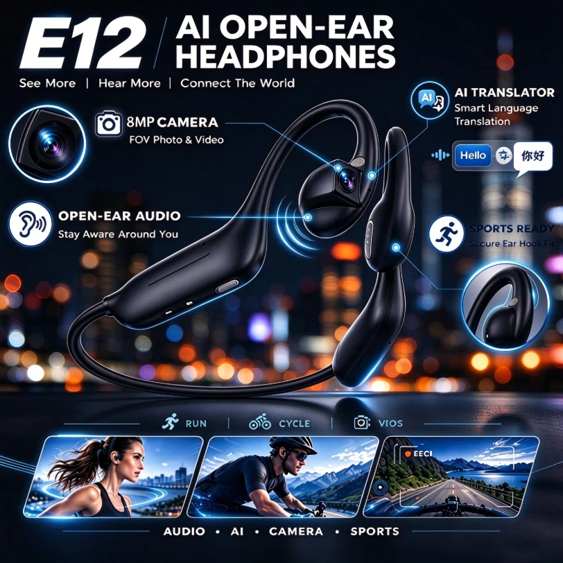 New Multifunction AI Smart Headphones 8MP Camera 1080P EIS Video Sound Recording Object Recognition Translation Calls Headphones