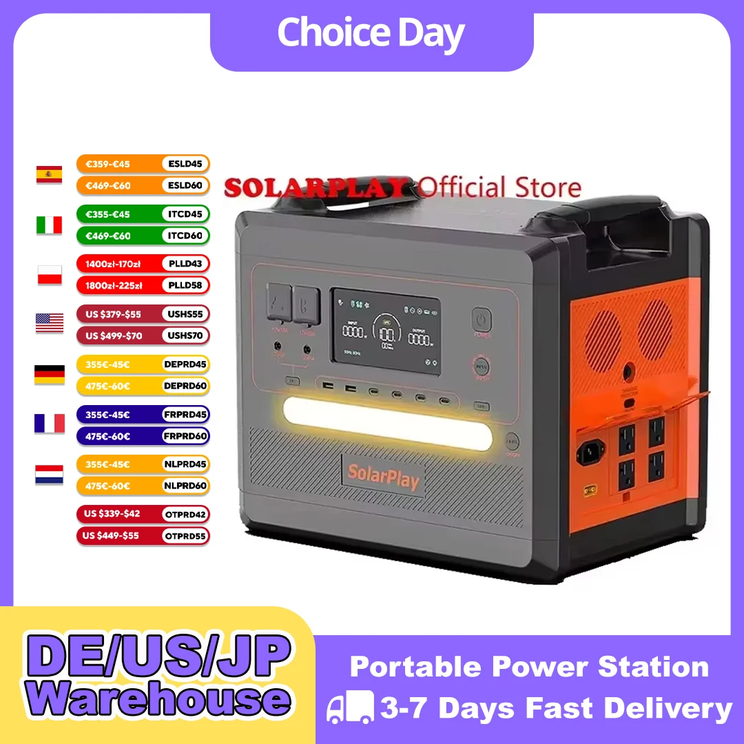 SOLARPLAY Portable Power Station 2500W/2300Wh Solar Generator with 4 AC Outlets (4800W Peak) Large Capacity Emergency Power