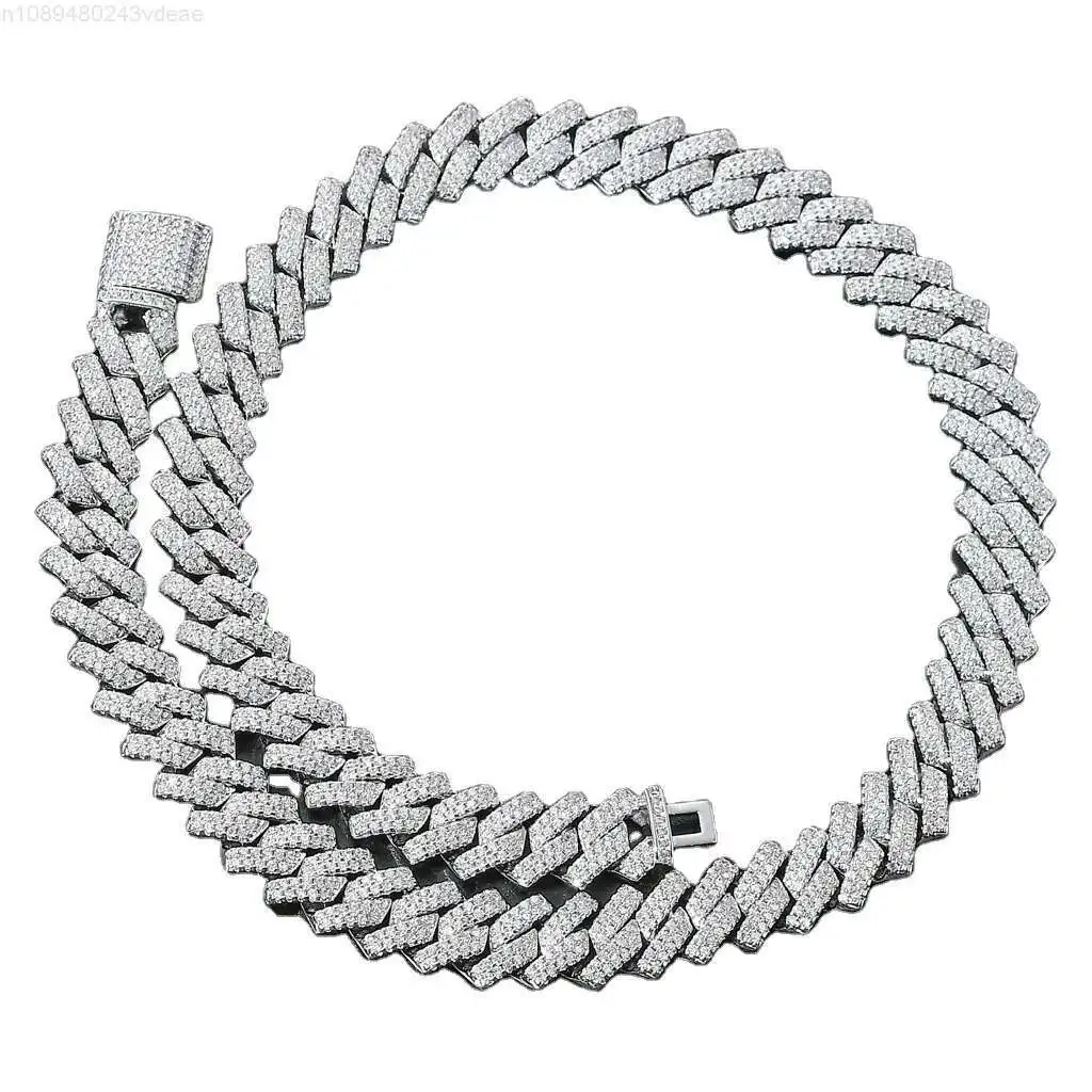 

2024 American European Mens Hip Hop Style Cuban Chain Necklace 14mm Diamond Shaped Copper Zircon Link Chain for Wedding