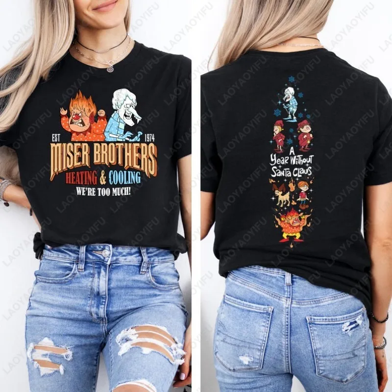 

Miser Brothers Heating and Cooling Cotton O-neck Tops Funny Christmas Holiday Snow Miser Heat Miser Character Unisex T-shirts