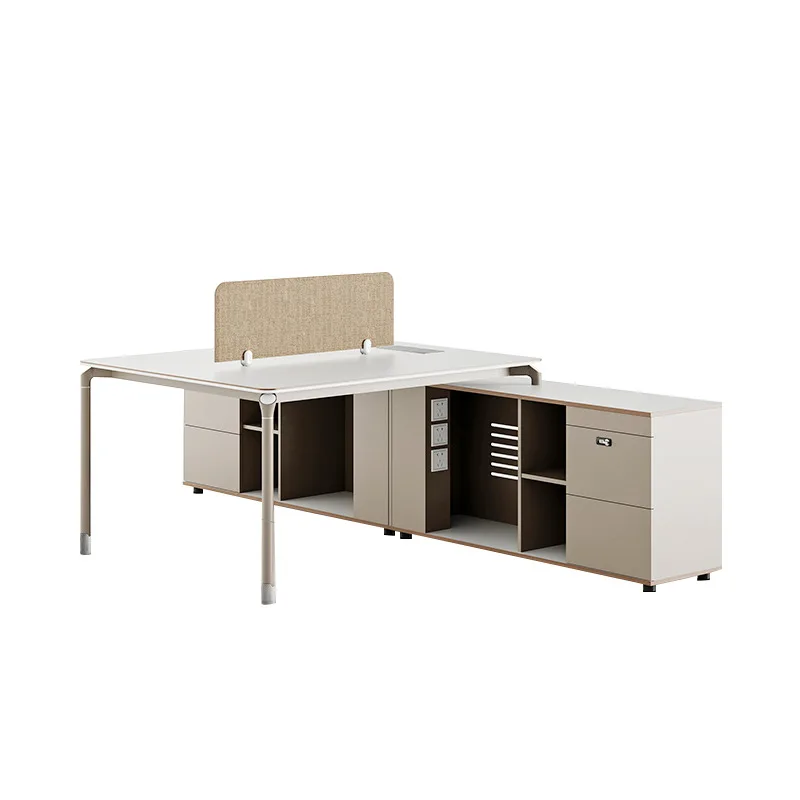 Simple and modern office staff, dual clerks, desk and chair combination with large capacity storage cabinets