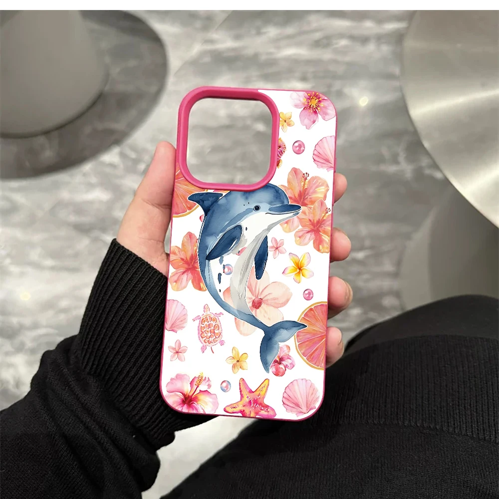 Delfin-Rosa-Hibiskus-Handyhülle für iPhone 17 16 15 14 13 12 Pro Max 16 15 14 Plus 17 16 15 14 Pro 17Air Silikon-Matt-Abdeckung – Detail 11