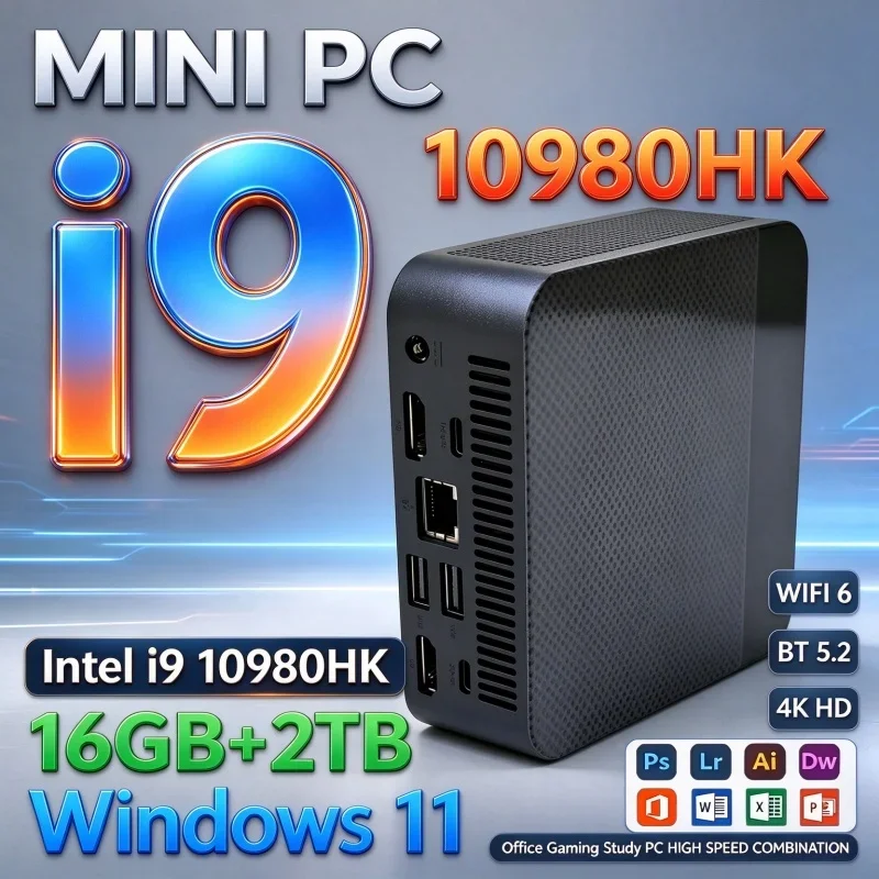Powerful Energy Saving Mini Gaming Desktop Intel I9 10980HK Windows11 16GB RAM 1TB/2TB SSD WiFi6 BT5.2 4K Office Study Host
