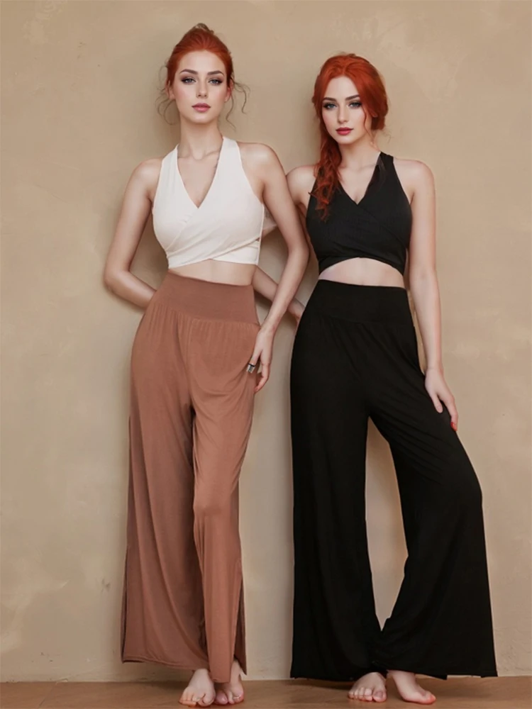 

UFO040 Two - piece high - end women's yoga wear, high - waisted wide - leg pants for casual outer wear and one - piece vest.