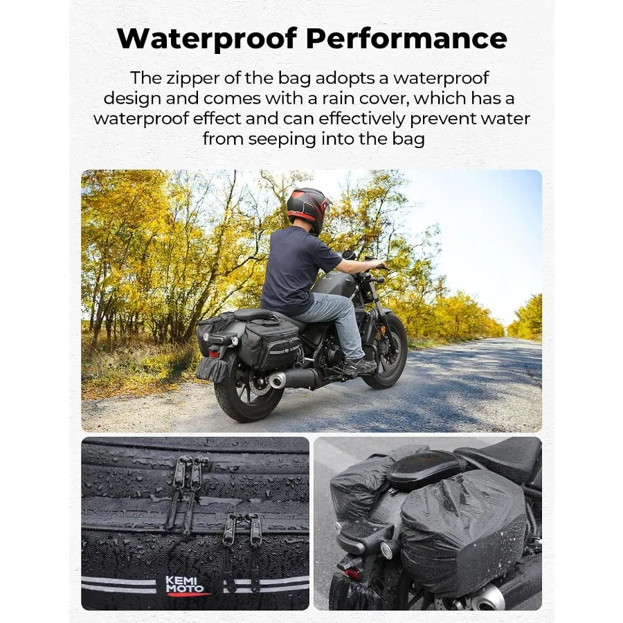 Sacs de selle de moto 30L 15Lx2 avec supports de montage pour un rangement sécurisé de selle, Solution de bagages de voyage Durable Com