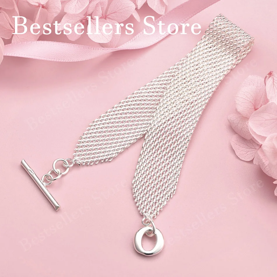 

Elegant 925 sterling silver 8-inch exquisite woven strap, men's and women's bracelet, fashionable party, wedding gift, jewelry