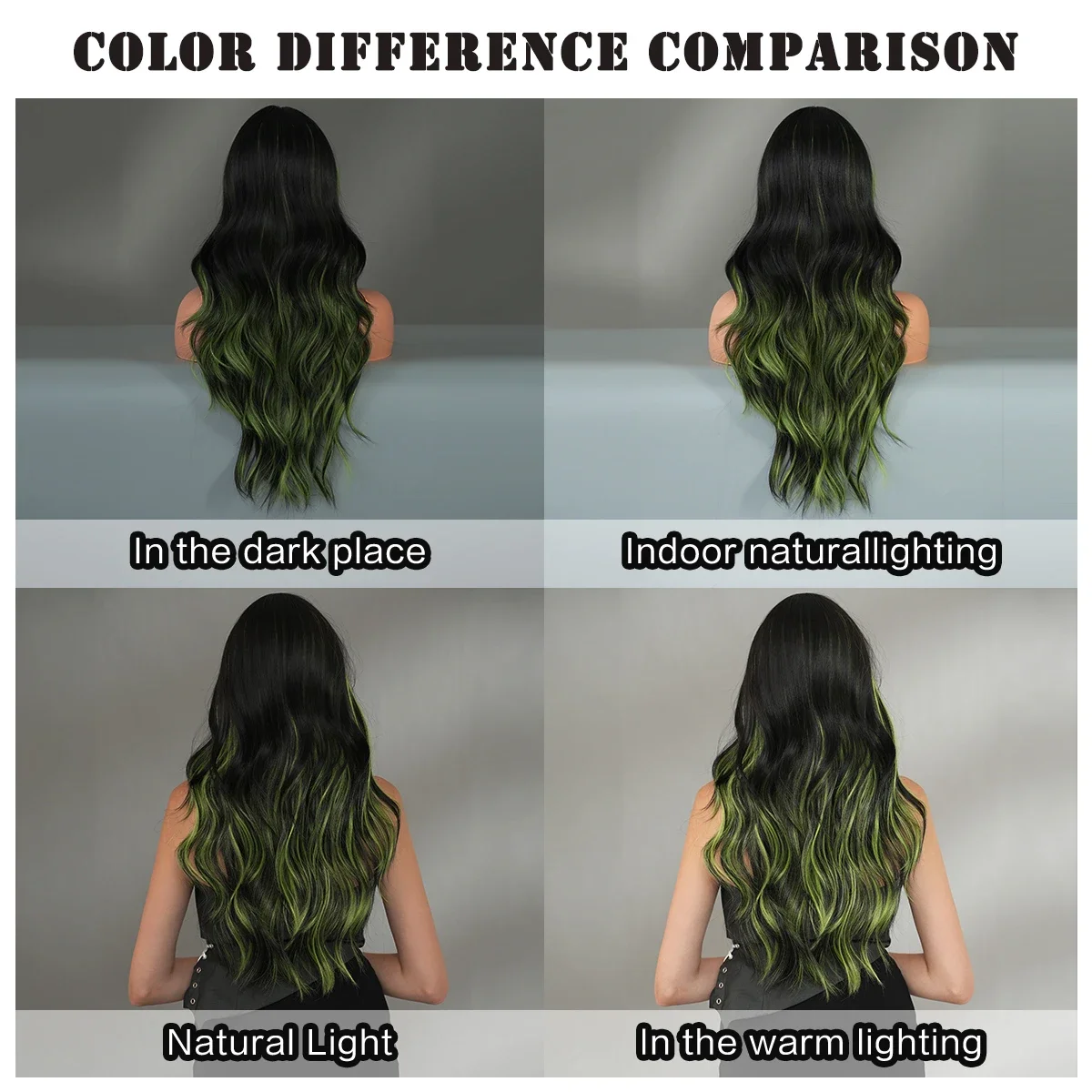 NAMM Layered Wig Synthetic light Green Wig for Women Cosplay Highlight Dyeing Green Wavy Wigs with Fluffy Bangs Resistant Fiber