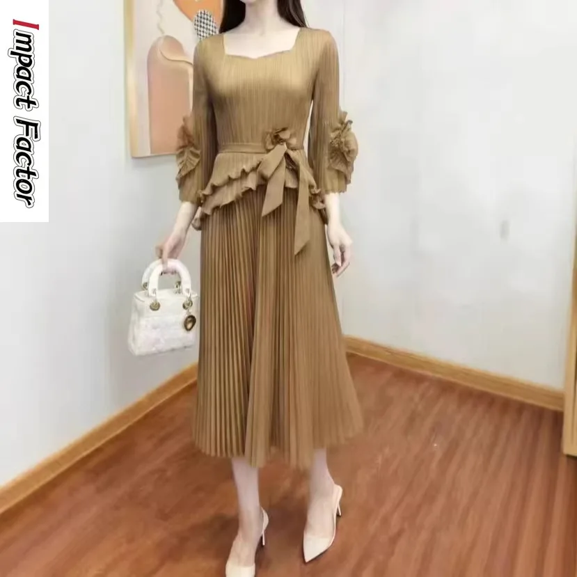 

Зимний костюм Мияке 2025 года, плиссированная большая распашная юбка, новый тонкий индивидуальный плиссированный женский костюм из двух предметов с v-образным вырезом