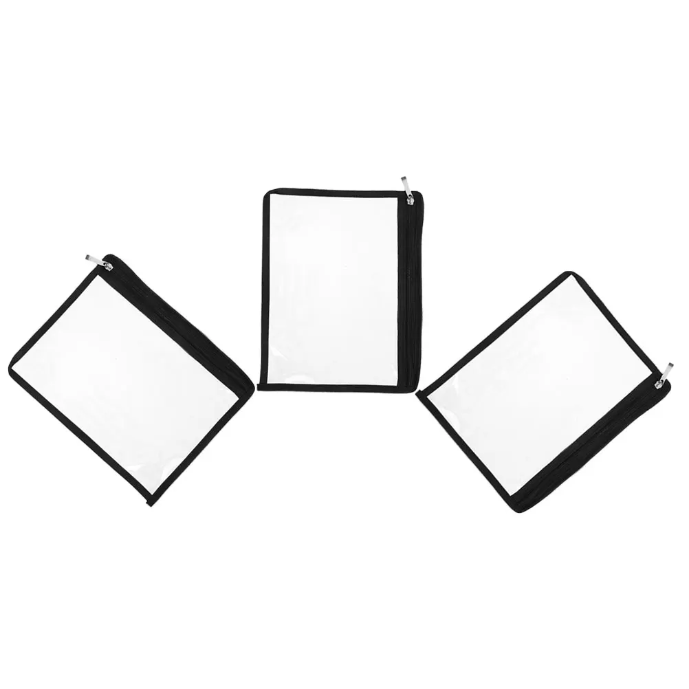 

Transparent Storage Bag Black PVC Pencil Case Durable Smooth Zipper Compact Reusable Organizer Documents Files Travel Toiletries
