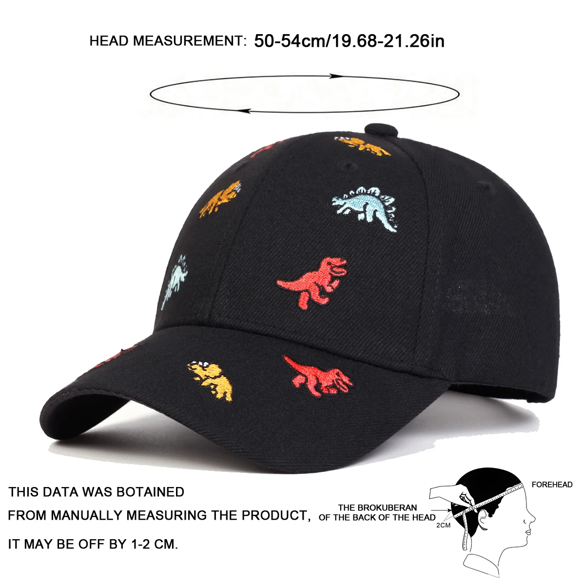 Children Colored Dinosaur Embroidery Baseball Caps Spring Autumn Outdoor Adjustable Casual Hats Boy Girl Travel Sunscreen Hat