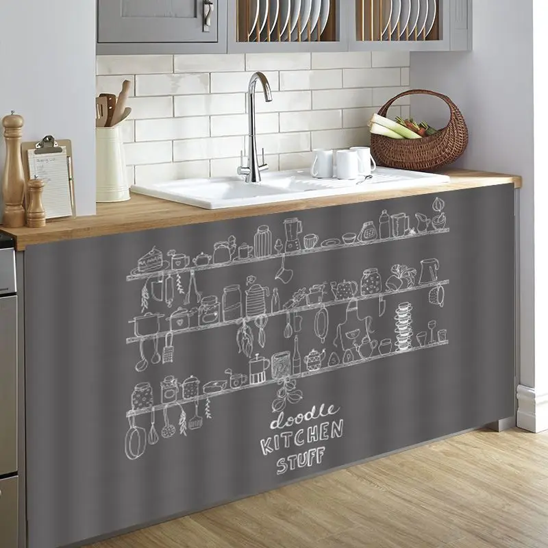 VIKAMA Kitchen Utensil Doodle Long Cabinet Cover Curtain No-Drill Hook-and-Loop Island Cupboard Storage Shelf Decor