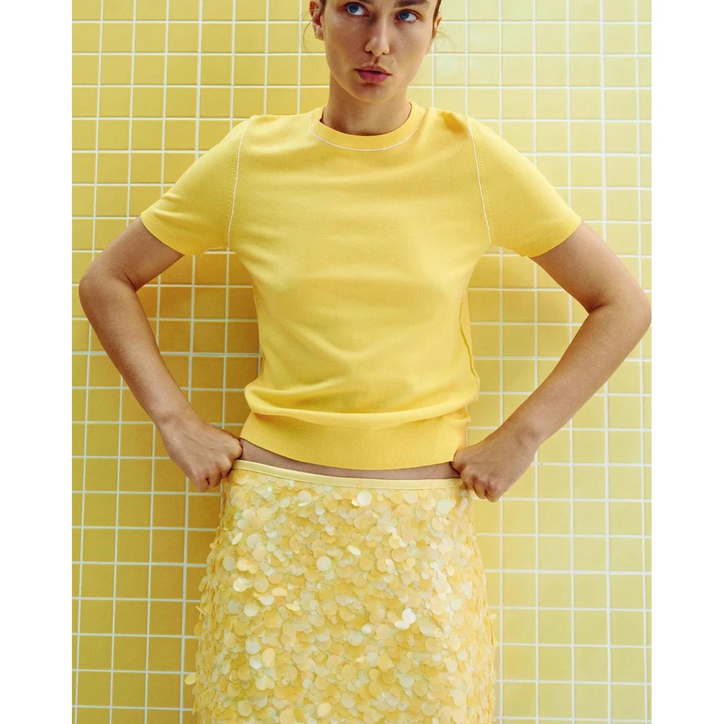 Summer New Women's Design  ort f-length Skirt with Inner  Bead Decoration Stand Version A-line Skirt