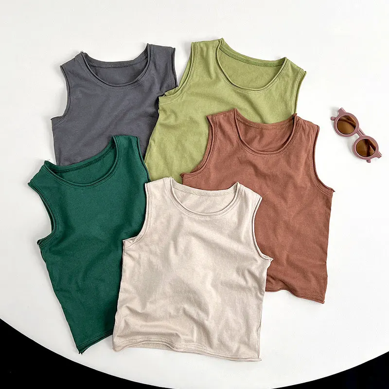 Kids Tank Tops 2026 Summer Boys Girls Sleeveless T-shirt Candy Color Children Underwear Toddler Crop Tops Baby Tees Clothing