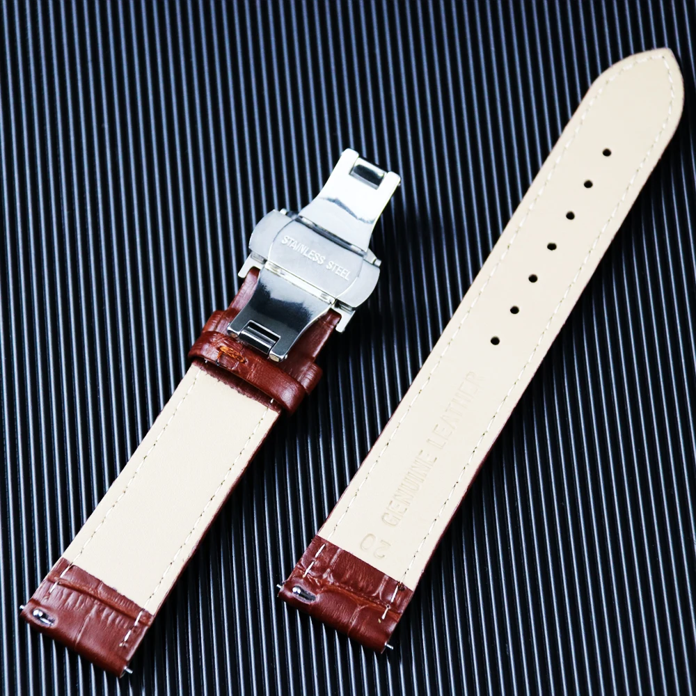 High Quality Genuine Leather Watch Strap Parts Accessories with Butterfly Buckle Green Purple  Black Watch Band Quick Release