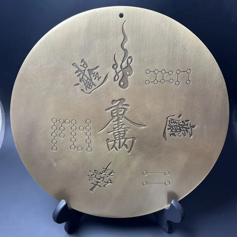 Brass, meticulously handcrafted, with colorful painted designs of the Three Stars of Fortune, Prosperity, and Longevity, a flat