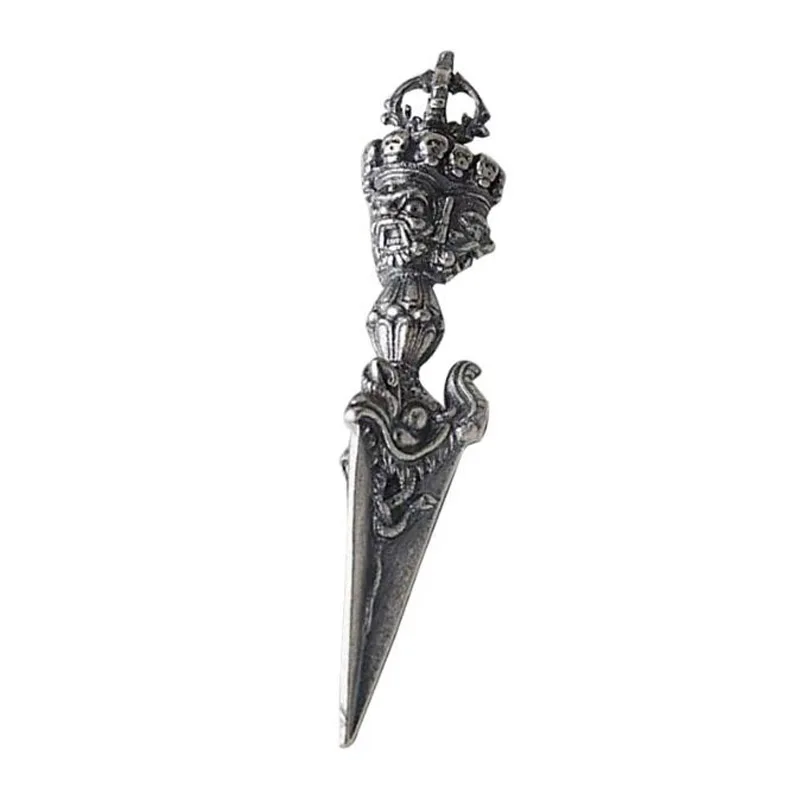 Vintage Style 100% 925 Silver Tibetan Buddhist Phurpa Pendant Good luck Buddha Amulet