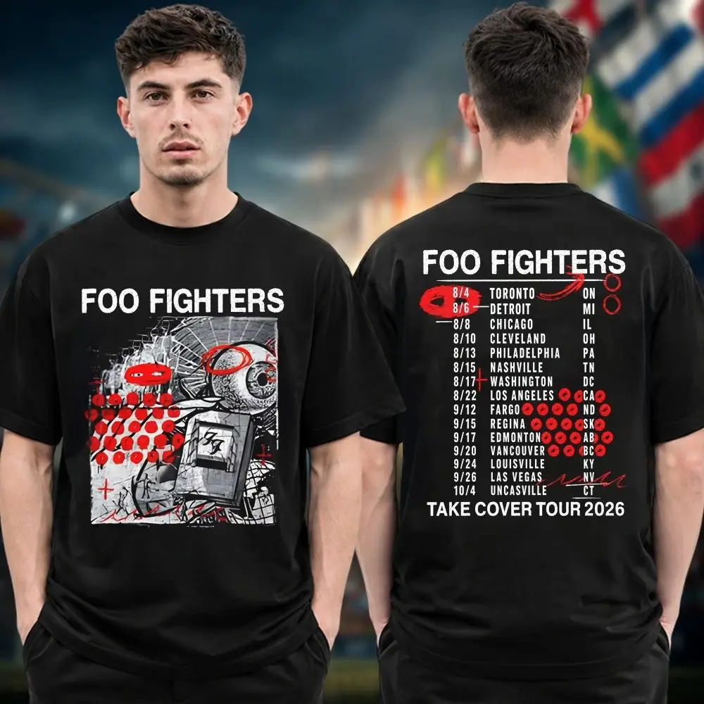 2026 Foo Fighters Take Cover Tour Graphic Print T-shirt Pure Cotton Round Neck Y2k Popular Casual Short Sleeve Streetwear Unisex