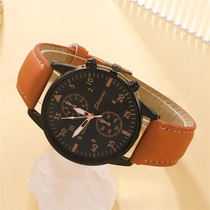 Neu herren uhr luxus armband set mode business braun leder quarz armbanduhren für männer geschenk set relogio mascumino