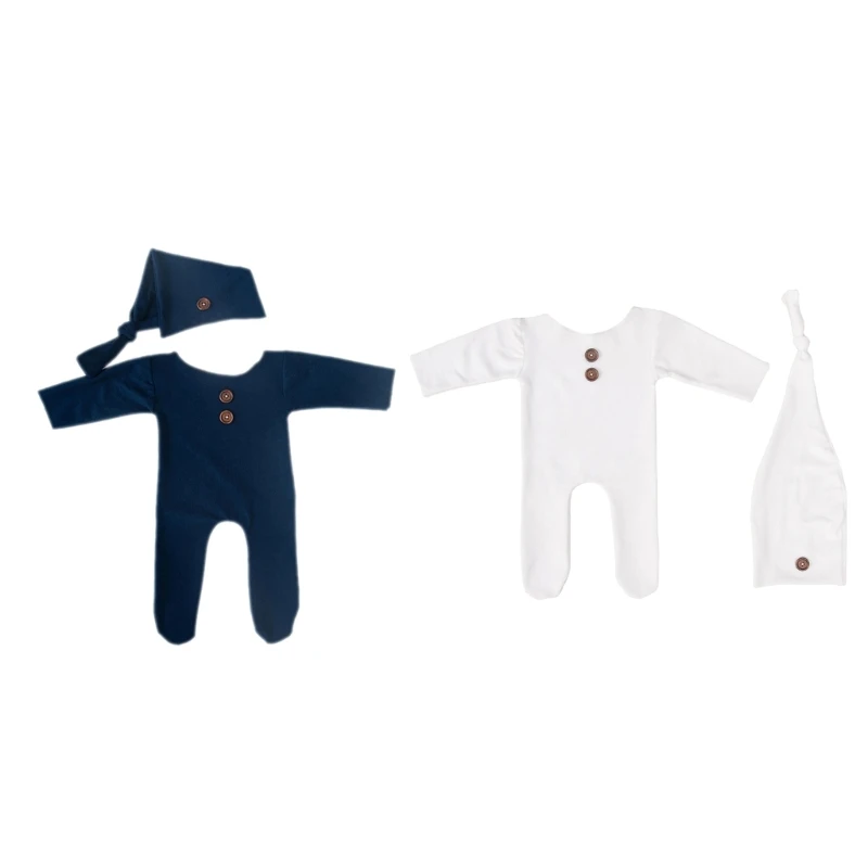 

N80C 2Pcs Newborn Photography Props Outfit Baby Romper Hat Set Infants Photo Gift