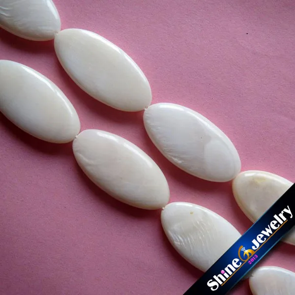 Wholesale 15x30mm Natural Hand Grind Oval Shape White Color Shell MOP Gems Loose Beads Strand 15