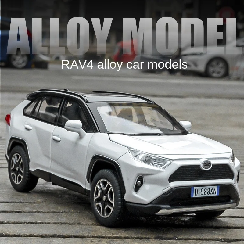 1:32 RAV4 Alloy Off-road Vehicle Six-door Simulation Car Model Sound and Light Pull Back Male and Female Toys Ornaments Gifts