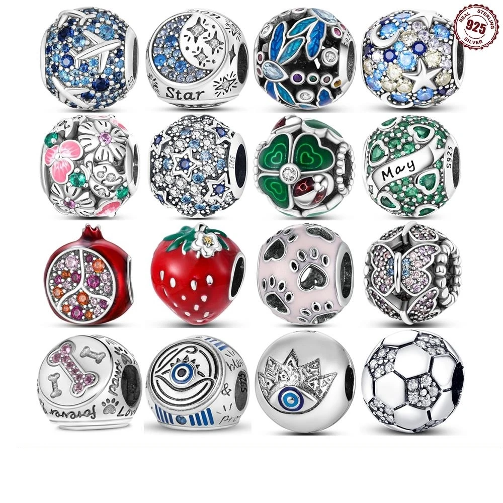 26-Stil-Charm aus 925er-Sterlingsilber mit Teufelsauge, Sonne, Stern, Mond, runde Perle, Pfote, passend für Original-Armbänder, DIY-Schmuckherstellung, Geschenke