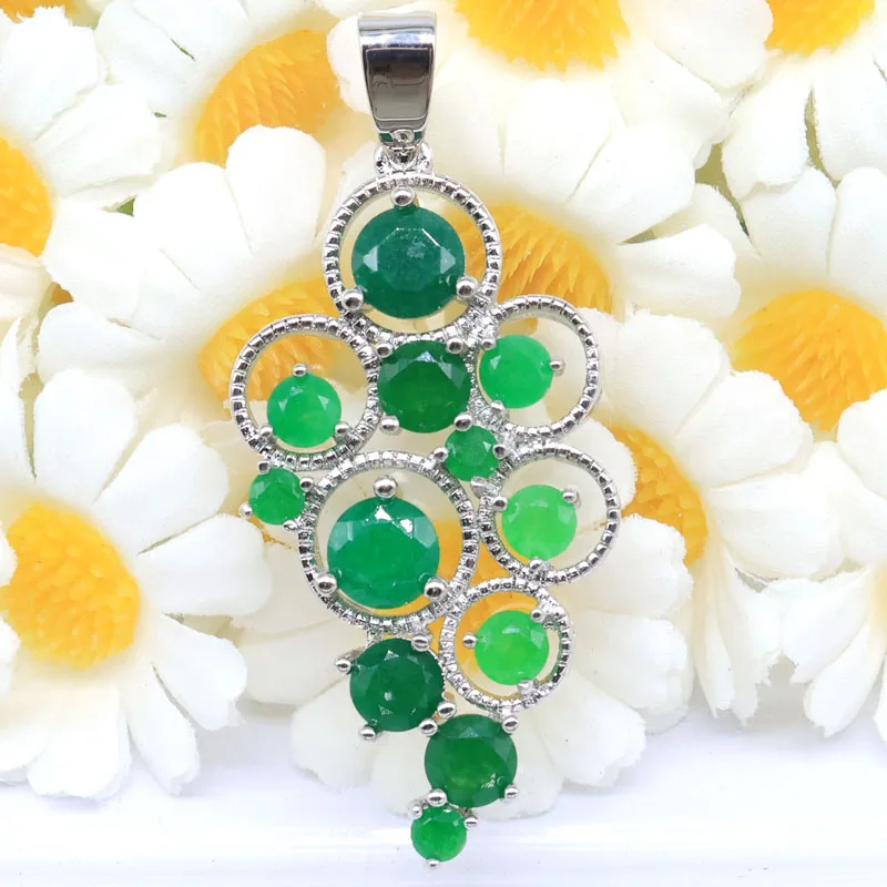 Buy 5 Get 1 Free 47x20mm Fancy Real Green Emerald Gift For Girls Silver Plated Pendant