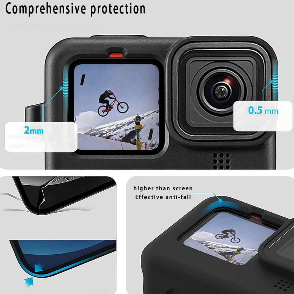 Capa de silicone para GoPro Hero Película protetora de tela preta Len Cap Cover Bolsa de armazenamento para Go Pro 13, 12, 11, 10, 9, Acessórios