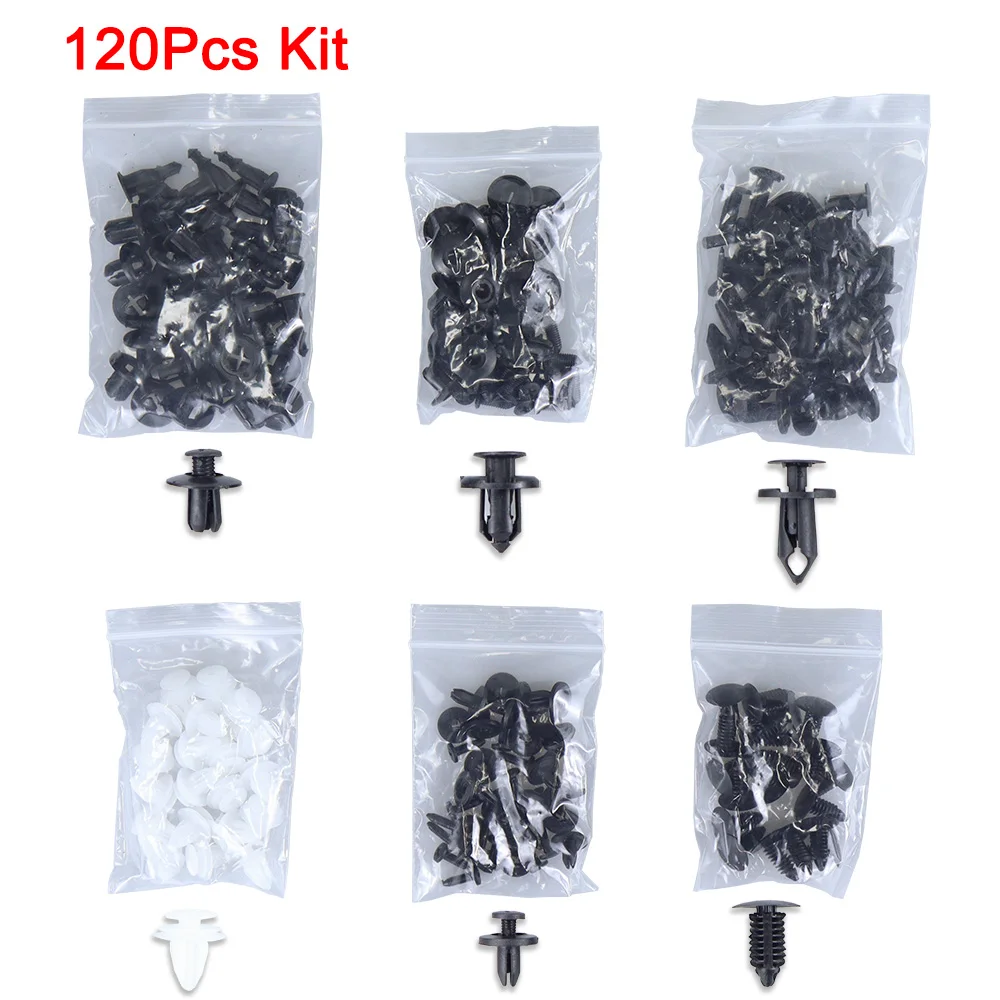 120PCS Car Clips Plastic Rivets 6 Popular Sizes of Car Body Fixed Clip Bumpers Replacement Parts Fastener Terminal Remover Tools