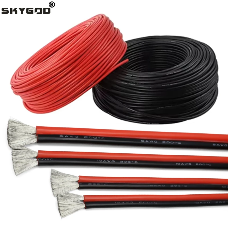 1/5m Tinned Copper Silicone Cable Black/Red 30 28 26 24 22 20 18 16 14 12 10 8AWG Car Battery Heat-resistant Soft Electric Wire