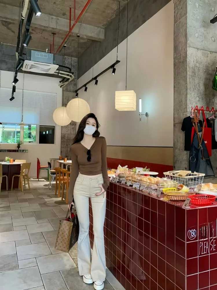 

Slimming High Waist Cotton Stretch Denim Retro Sle Bell Bot for Women Teenage Girls Faionable Leggings