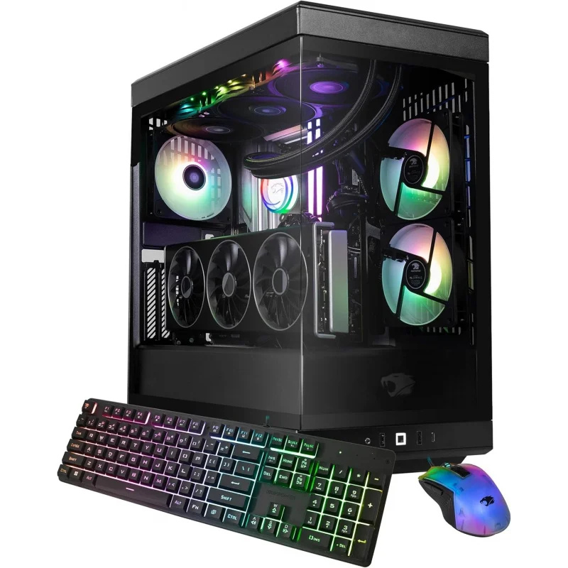 คอมพิวเตอร์ตั้งโต๊ะสำหรับเล่นเกม Y40 PRO สีดำ ใช้ CPU Ryzen 7 9800X3D, การ์ดจอ Radeon RX 9070XT 16GB, แรม 32GB DDR5 RGB 5200MHz