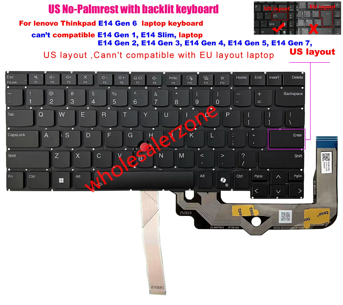 New US backlight keyboard for lenovo Thinkpad E14 Gen 6 Type 21M3 21M7 (unfit E14 Gen1/Gen2/Gen3/Gen4/Gen5/Gen7) laptop
