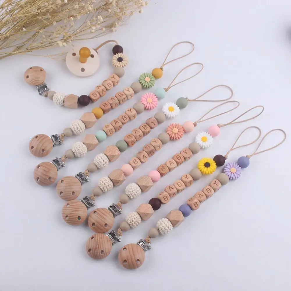 

Adjustable Pacifier Holder Clips Dummy Nipple Anti-lost Baby Pacifier Chain Wood Letter Baby Teether Toys Straps Children