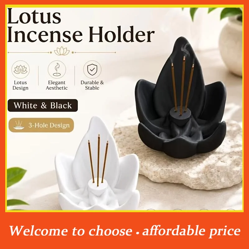 Lotus Shaped Incense Holder Creative Handcrafted Aromatherapy Ornament for Home Office Tea Room Yoga Meditation Decor Creative