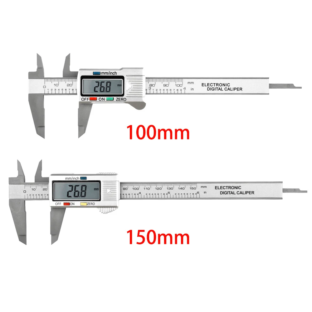 Calibrador Digital electrónico de fibra de carbono, herramienta de medición de micrómetro, regla de profundidad, 150mm, 100mm