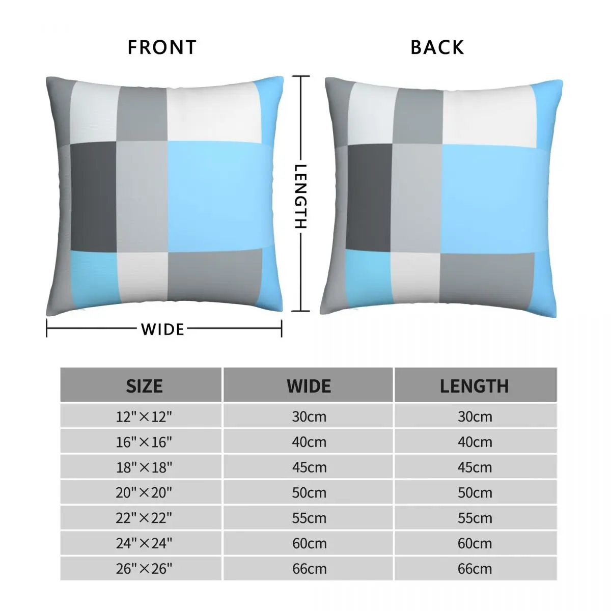 Blue Grey Patchwork Square Pillowcase Polyester Linen Velvet Creative Zip Decor Car Cushion Cover