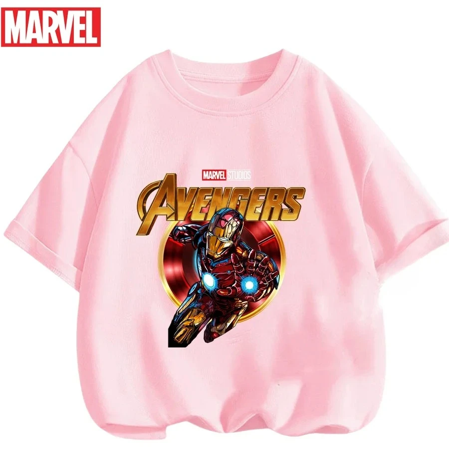 

Детская футболка Marvel Summer из 100% хлопка, удобная, приятная для кожи ткань, принт с изображением Железного человека, идеальная повседневная модная одежда