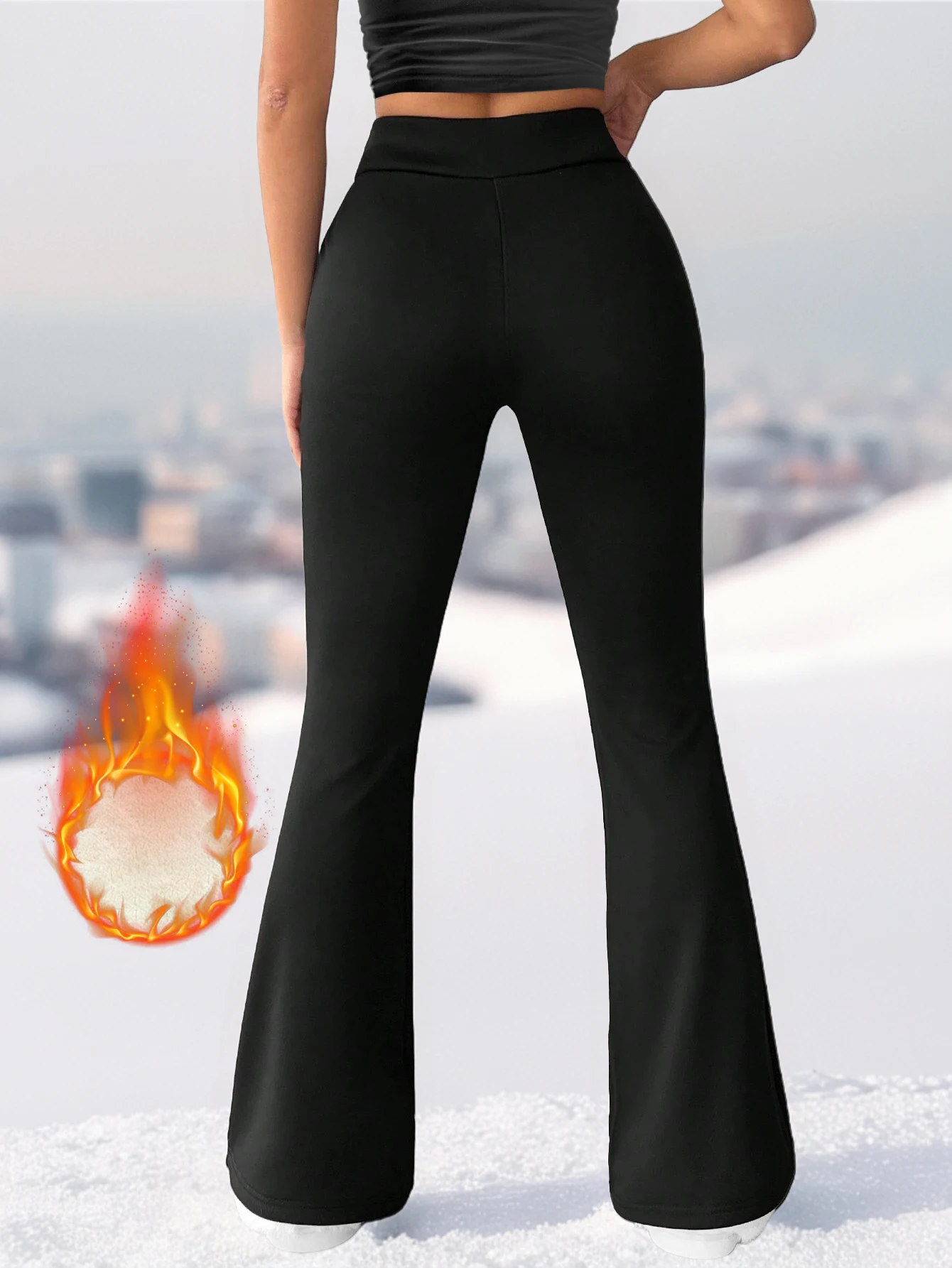 عالية الخصر الرجعية Y2K الحرارية متوهج بناطيل تزلج للنساء صوف مبطن مطاطا سليم صالح مقاومة البرد تخفيف بنطلون