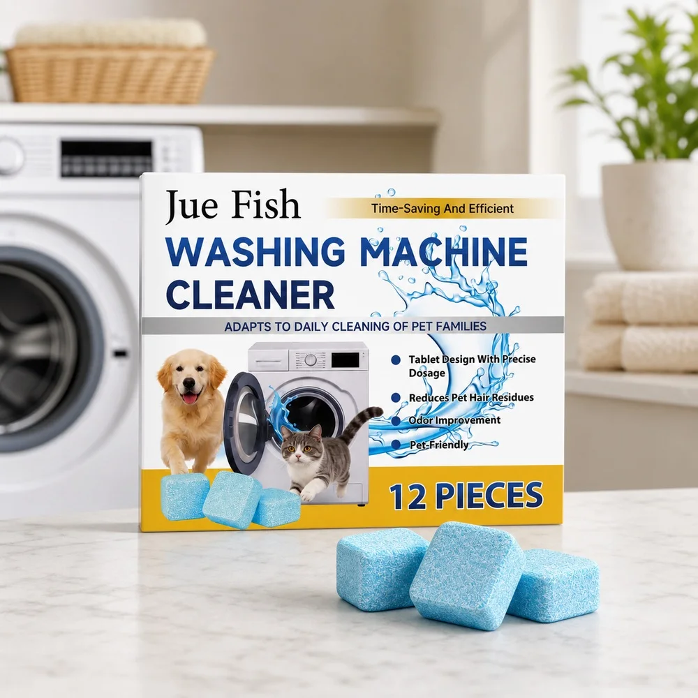 Jue Fish Washing Machine Cleaner Tablets 12 Pieces for Pet Home Laundry Front Load Top Load Washer Drum Buildup Routine Care Kit