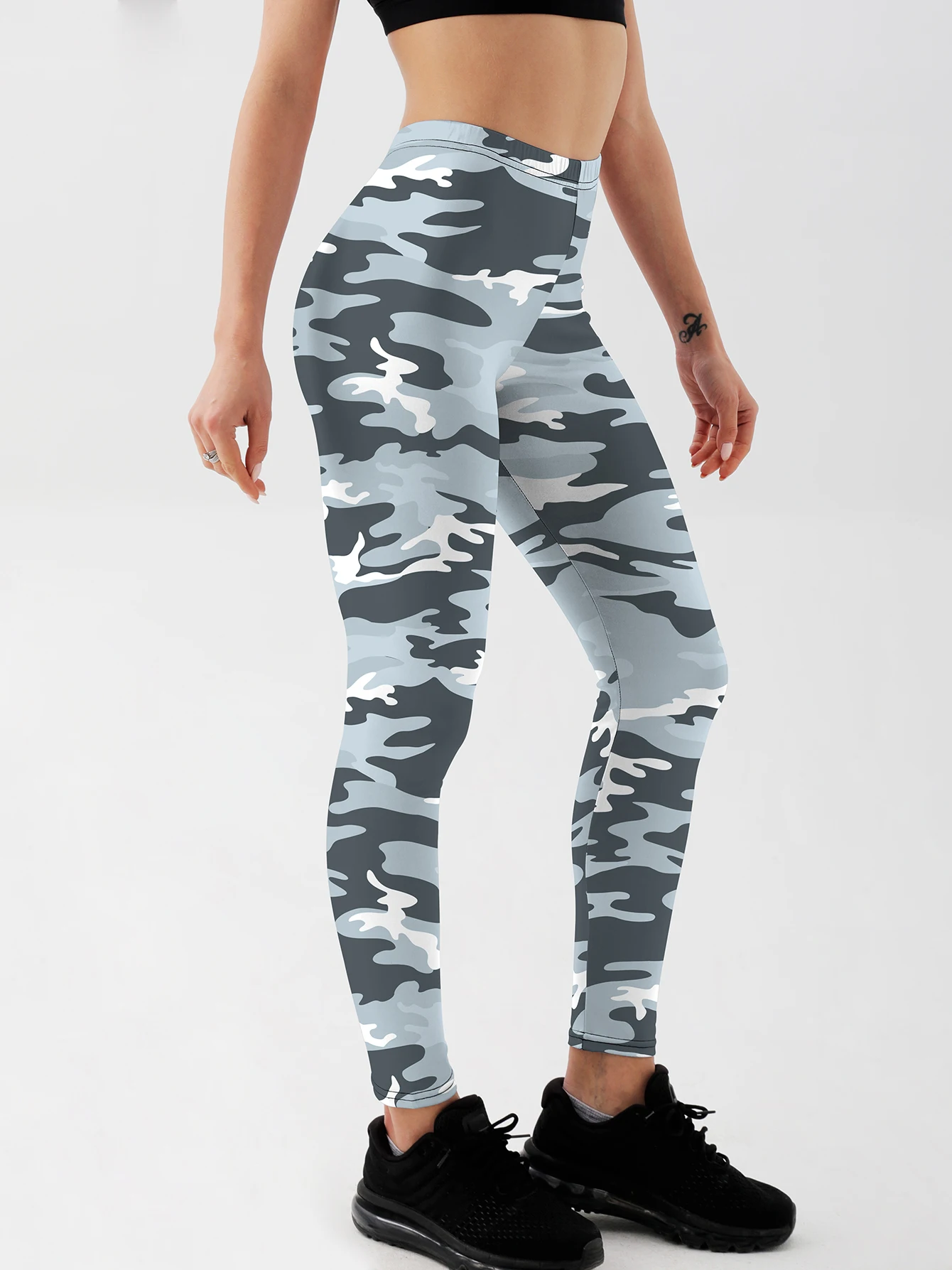 Leggings de cintura alta de camuflagem para mulheres, ginásio Push Up Legging, Fitness, moda, marinha, leggings