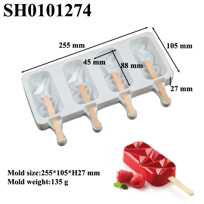 SHENHONG Silicone Popsicle Mold 4 Cavity Ice Cream Maker Summer Child Dessert Cube Tray Freezer Juice Mould Kitchen Tool