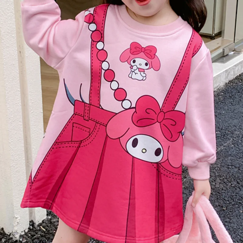 New Girls Clothes Summer Dress Children's Crossbody Bag Backband Skirt Girls Cartoon Fake Two Long Sleeves ﻿