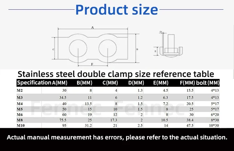 10Pcs M2-M8 Steel Wire Cable Clamp 304 Stainless Steel Double Post Bolt Clip Wire Rope Cable Clamp Caliper Rope Simple Grip