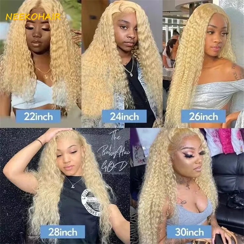 613 Blonde Deep Wave Bundles With 4x4 Closure Weave Remy Brazilian Human Hair 613 Honey Blonde Curly 3 Bundles With 13X4 Frontal