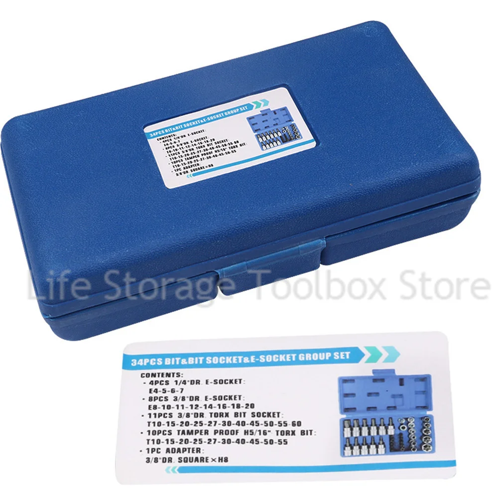 Imagem -06 - Conjunto de Soquete Chave de Torque Catra Torx Estrela Conjunto de Ferramentas Chave Trox para Reparo do Carro Ferramenta Manual E-bits Drive 34 Peças